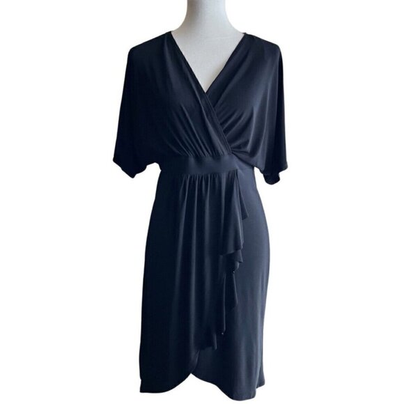 Paper Doll Surplice Ruffled Women's Large Faux Wrap Dress Black Size L - Picture 7 of 11